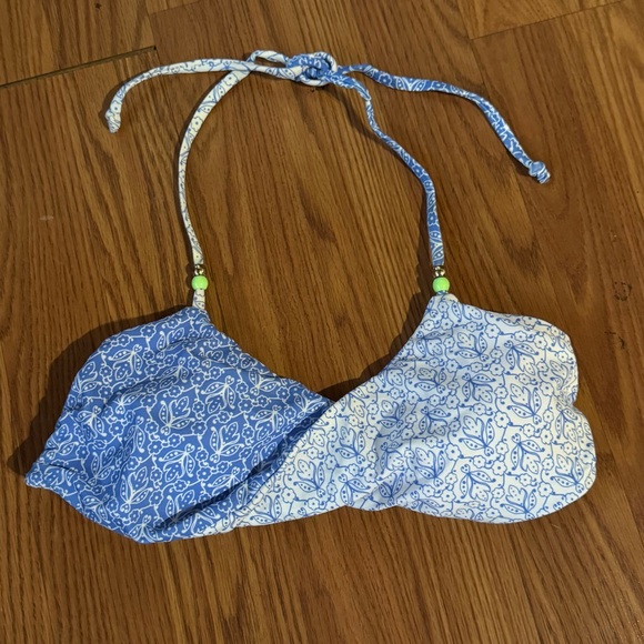 Victoria's Secret Other - Victoria Secret Blue & White Floral Twisted Bandeau Halter Tie Bikini Top Size S